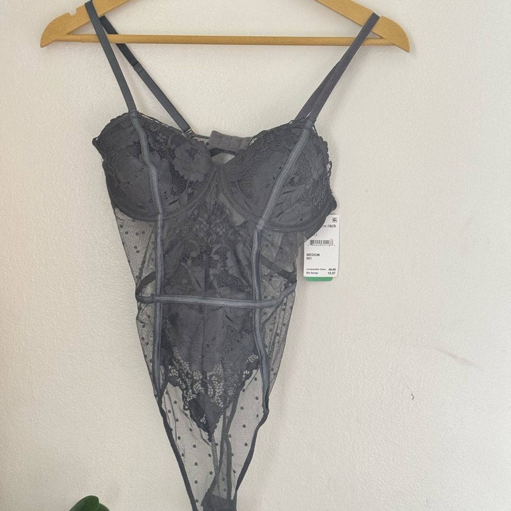 Elegant Gray Lace Bodysuit